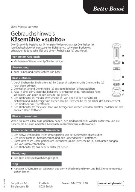 Gebrauchshinweis - Betty Bossi