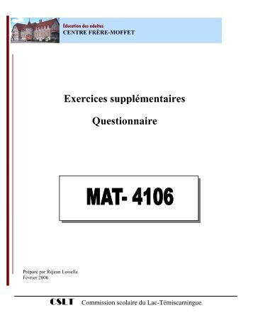 Questionnaire Exercices supplémentaires