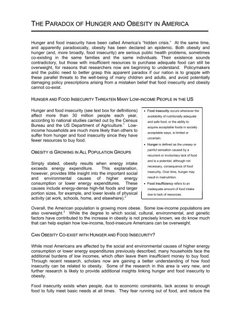 The Paradox of Hunger and Obesity in America â - Nutrition, Food ...