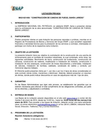 LICITACIÓN PRIVADA MA31021450: “CONSTRUCCIÓN DE ... - Enap