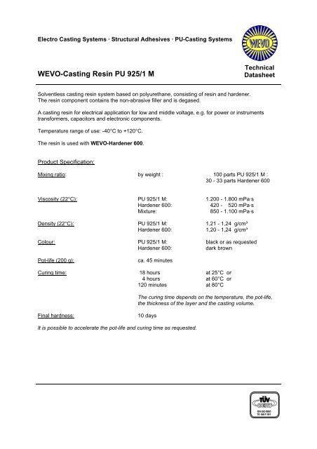 WEVO-Casting Resin PU 925/1 M - Lindberg & Lund AS
