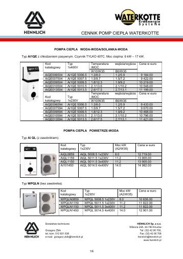 Cennik - pompy ciepla Waterkotte 2013 - HENNLICH Sp.z o.o