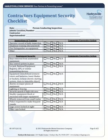 Contractors Equipment Security Checklist