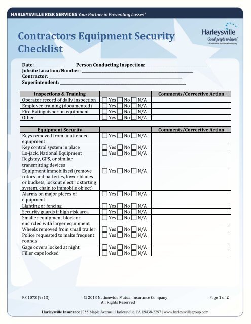 Contractors Equipment Security Checklist