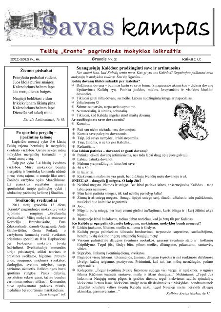 Antrasis „Savo kampo“ numeris - Telšių „Kranto“ pagrindinė mokykla