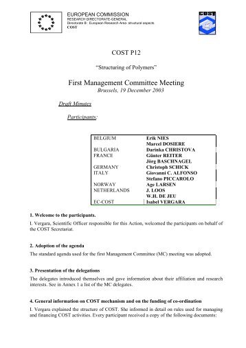 Minutes of the first Management Committee meeting Brussels, 19 ...