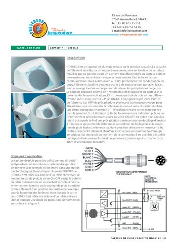 Capteur de pluie capacitif - HD2013.2 - Prosensor