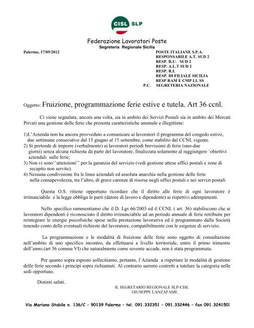 FERIE 2012.pdf - cisl poste siracusa