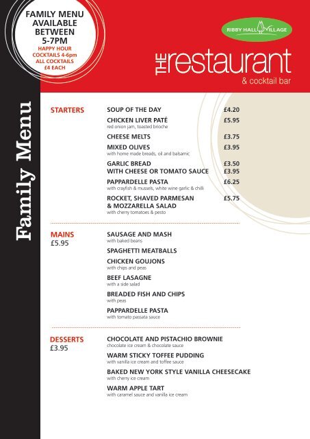 F amily Menu - Ribby Hall Village