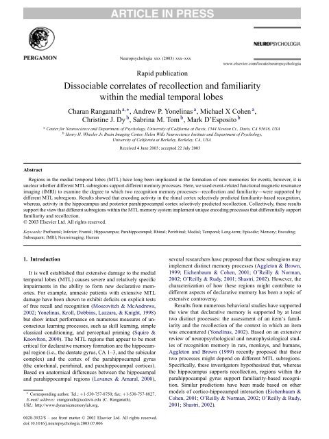 Dissociable correlates of recollection and familiarity ... - ResearchGate