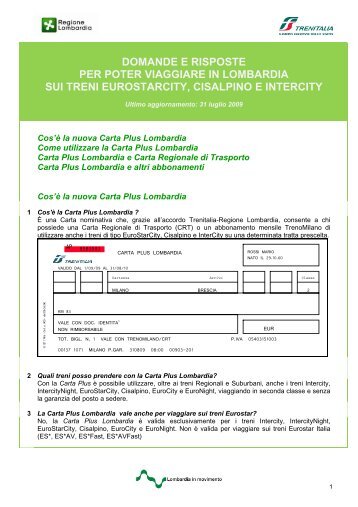 domande e risposte per poter viaggiare in lombardia sui treni ...