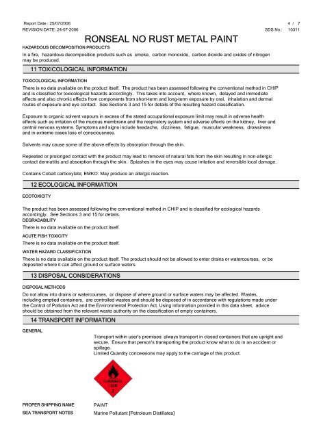 safety data sheet ronseal no rust metal paint - Toolbank