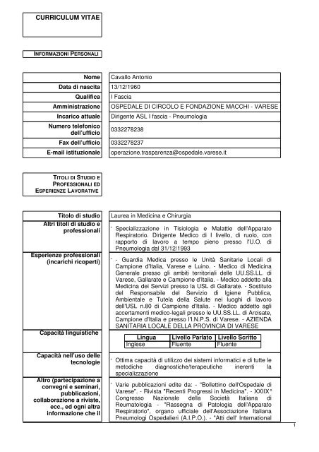 Cavallo Antonio - Ospedale di Circolo e Fondazione Macchi