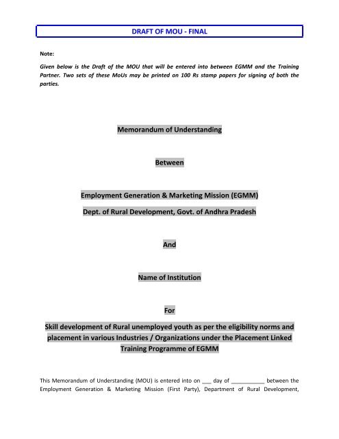 DRAFT OF MOU - FINAL Memorandum of Understanding Between ...