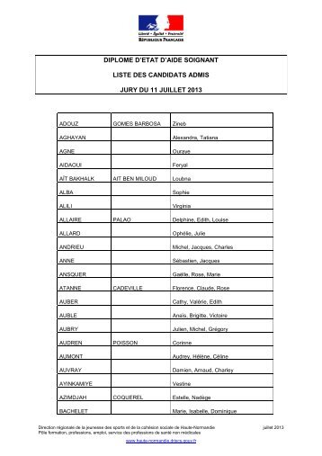 liste admis DEAS juillet 2013 - DRJSCS