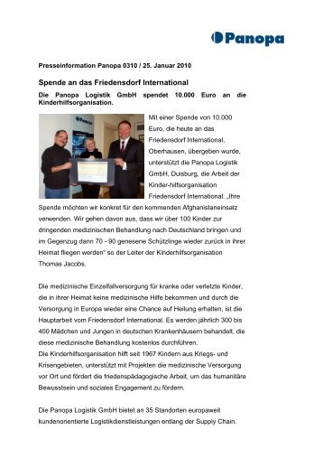 Spende an das Friedensdorf International - Panopa