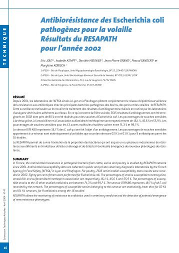 Antibiorésistance des Escherichia coli pathogènes pour la volaille ...