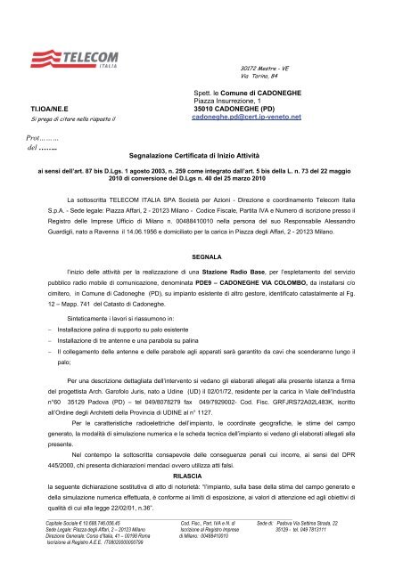 Istanza di autorizzazione - Unione dei Comuni del Medio Brenta
