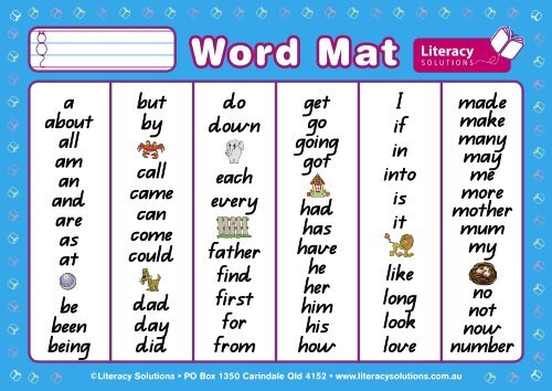 Download the Word Mat (PDF 3.8 MB) - Literacy Solutions