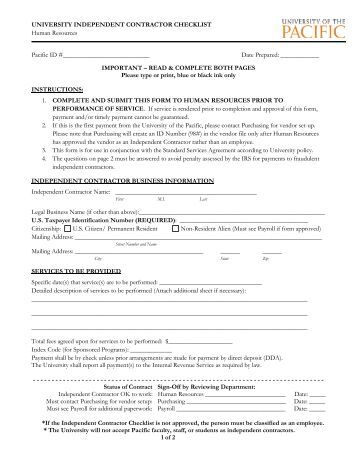 procurement continued pro independent contractor checklist