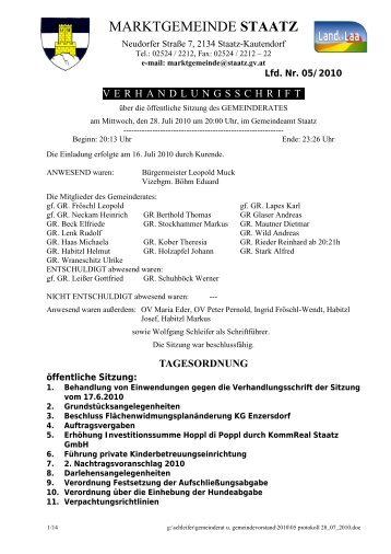 Protokoll der Gemeinderatssitzung vom 28.07. 2010 - SPOE-Staatz ...