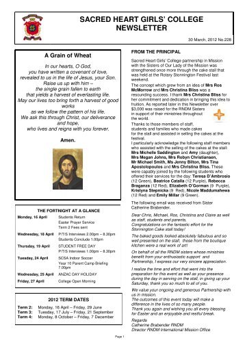 SACRED HEART GIRLS' COLLEGE NEWSLETTER