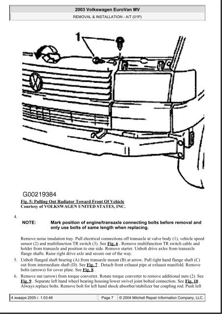 2001-2003 Transmission Removal and Installation Manual