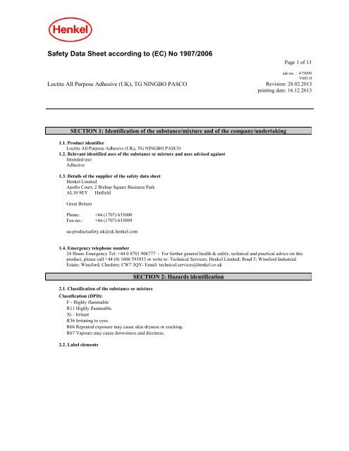 safety data sheet loctite all purpose adhesive - Toolbank