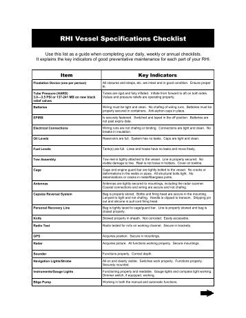 RHI Vessel Specifications Checklist