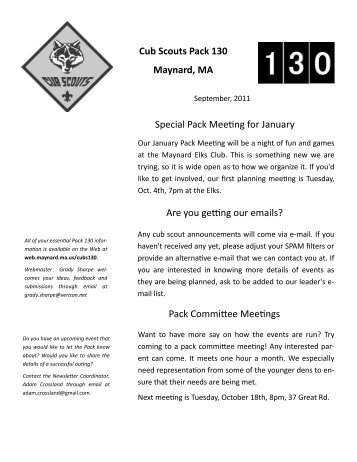 Cub Scouts Pack 130 Maynard, MA Are you getting our emails ...