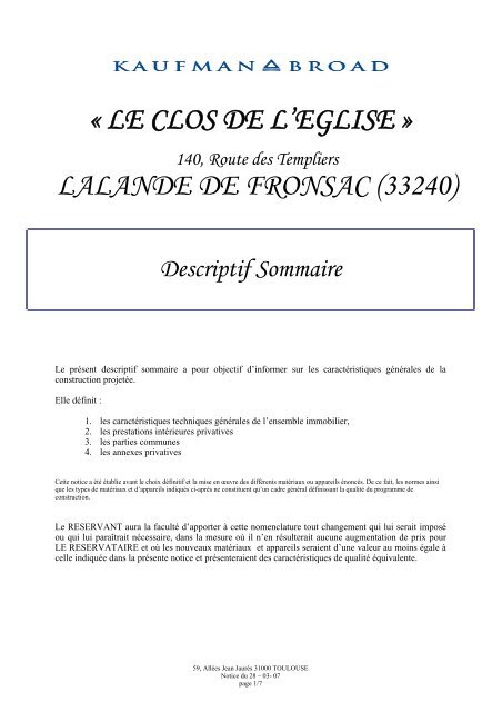 le clos de l'eglise Â» lalande de fronsac (33240) - Kaufman & Broad