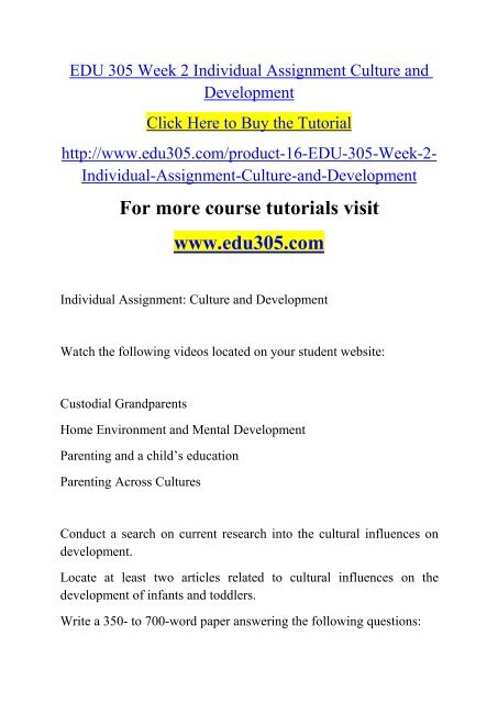 EDU 305 Week 2 Individual Assignment Culture and Development.pdf