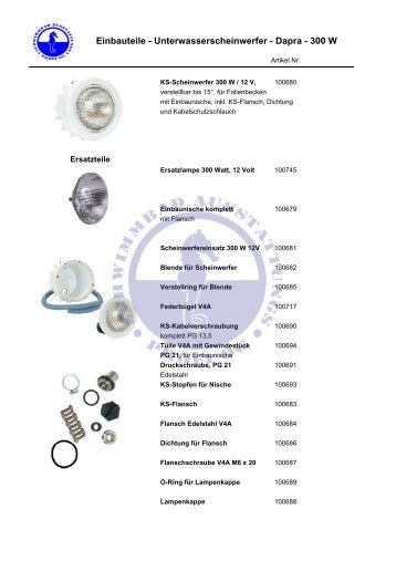 Katalog Seite1 Einbauteile - Unterwasserscheinwerfer