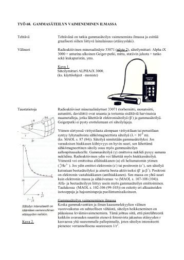 TYÖ 68. GAMMASÄTEILYN VAIMENEMINEN ILMASSA Tehtävä ...
