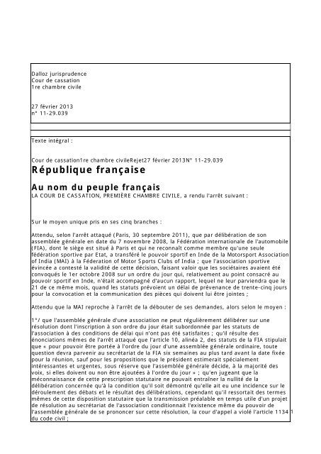 République française Au nom du peuple français