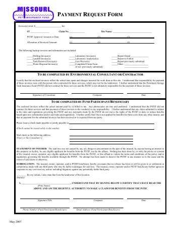 PAYMENT REQUEST FORM - Missouri Petroleum Storage Tank ...