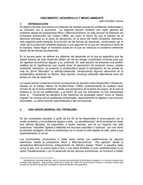 CRECIMIENTO, DESARROLLO Y MEDIO AMBIENTE Jairo EscÃ³bar ...