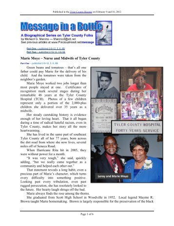 Marie Moye - Nurse and Midwife of Tyler County - PreciousHeart.net