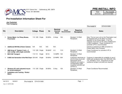 Pre-Install Documents: Mar-09 - MCS