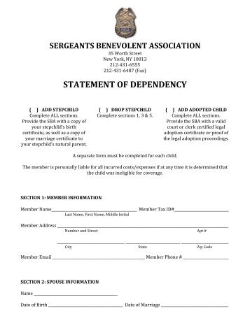 Statement of Dependency Form - Sbanyc.net