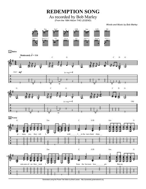 Complete Transcription To "Redemption Song" (PDF) - Guitar Alliance