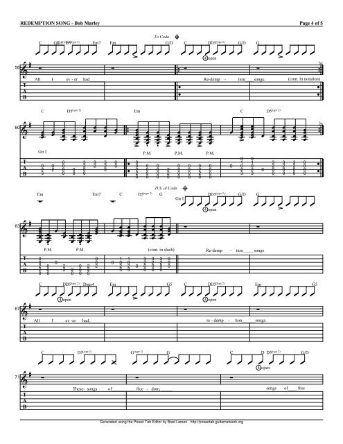 Complete Transcription To "Redemption Song" (PDF) - Guitar Alliance