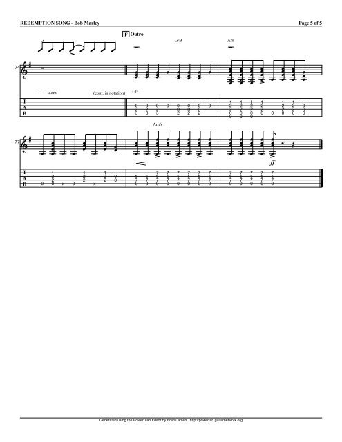 Complete Transcription To "Redemption Song" (PDF) - Guitar Alliance