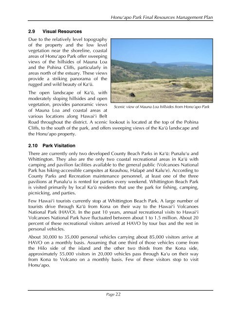 Honu'apo Park Resource Management Plan