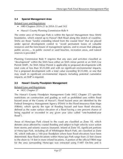 Honu'apo Park Resource Management Plan