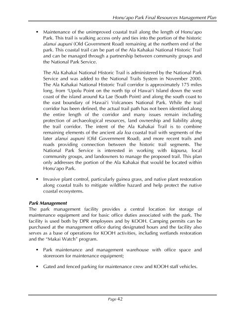 Honu'apo Park Resource Management Plan