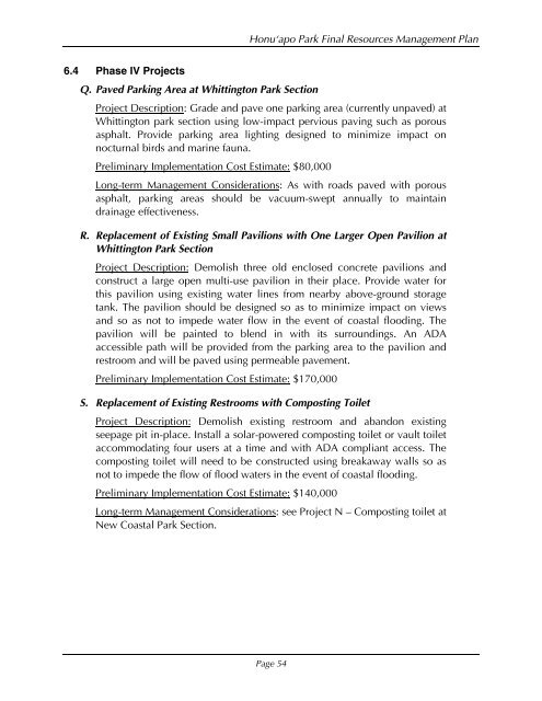 Honu'apo Park Resource Management Plan