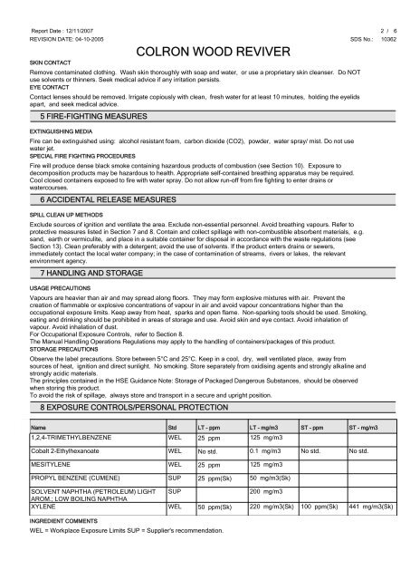 SAFETY DATA SHEET COLRON WOOD REVIVER - Toolbank