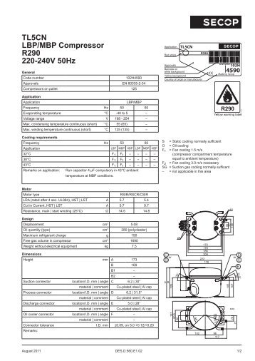 TL5CN LBP/MBP Compressor R290 220-240V 50Hz - Secop