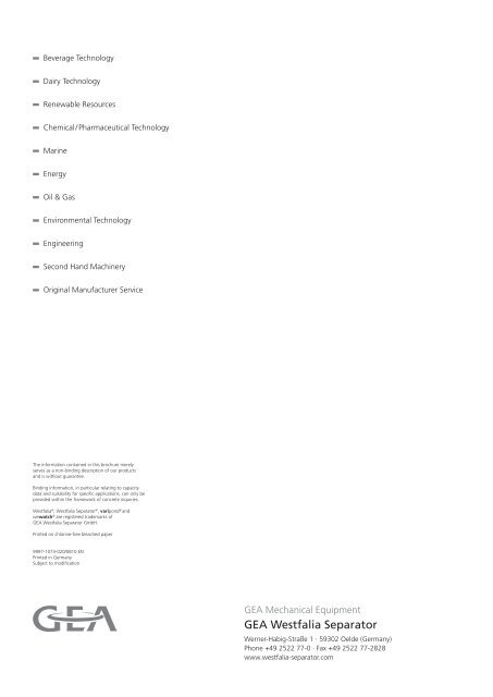 Chemical Industry pdf, 3.7 MB - GEA Westfalia Separator
